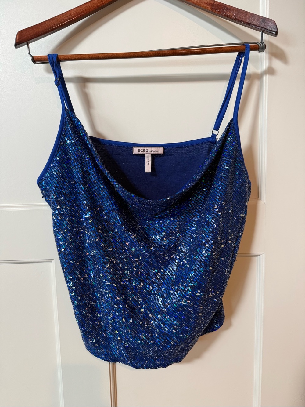 BCBGeneration Royal Blue Sequin Cowl Tank